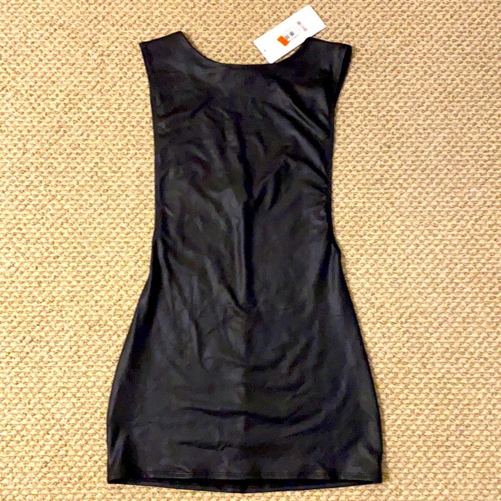 Medium Roma black leather mini cutout dress